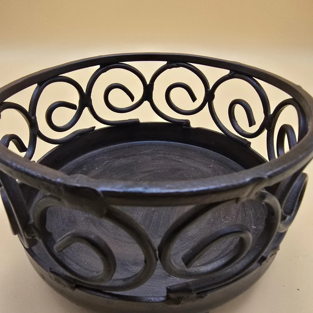 Wrought Iron Scrollwork Candle Holder Stand Ball Feet‎ Dark Bronze 4.5 Inch